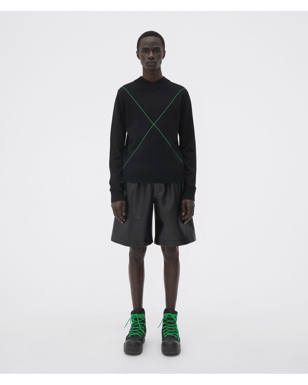 Bottega Veneta Black Contrast-Stitch V-Neck Knitted Jumper for men