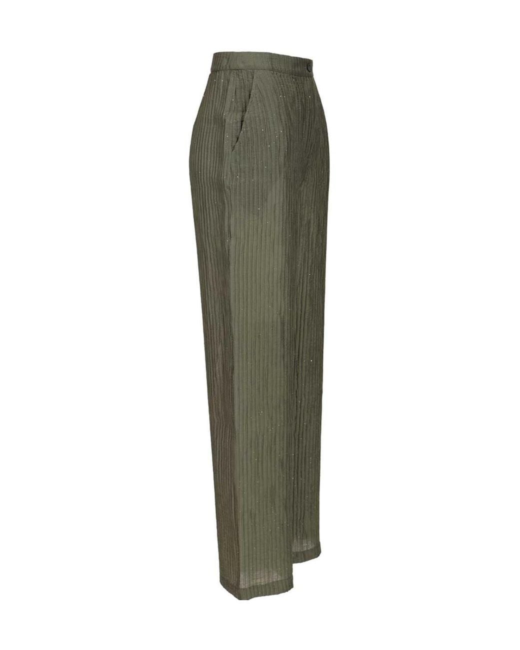 Emporio Armani Green Crinkled Straight-Leg Pants