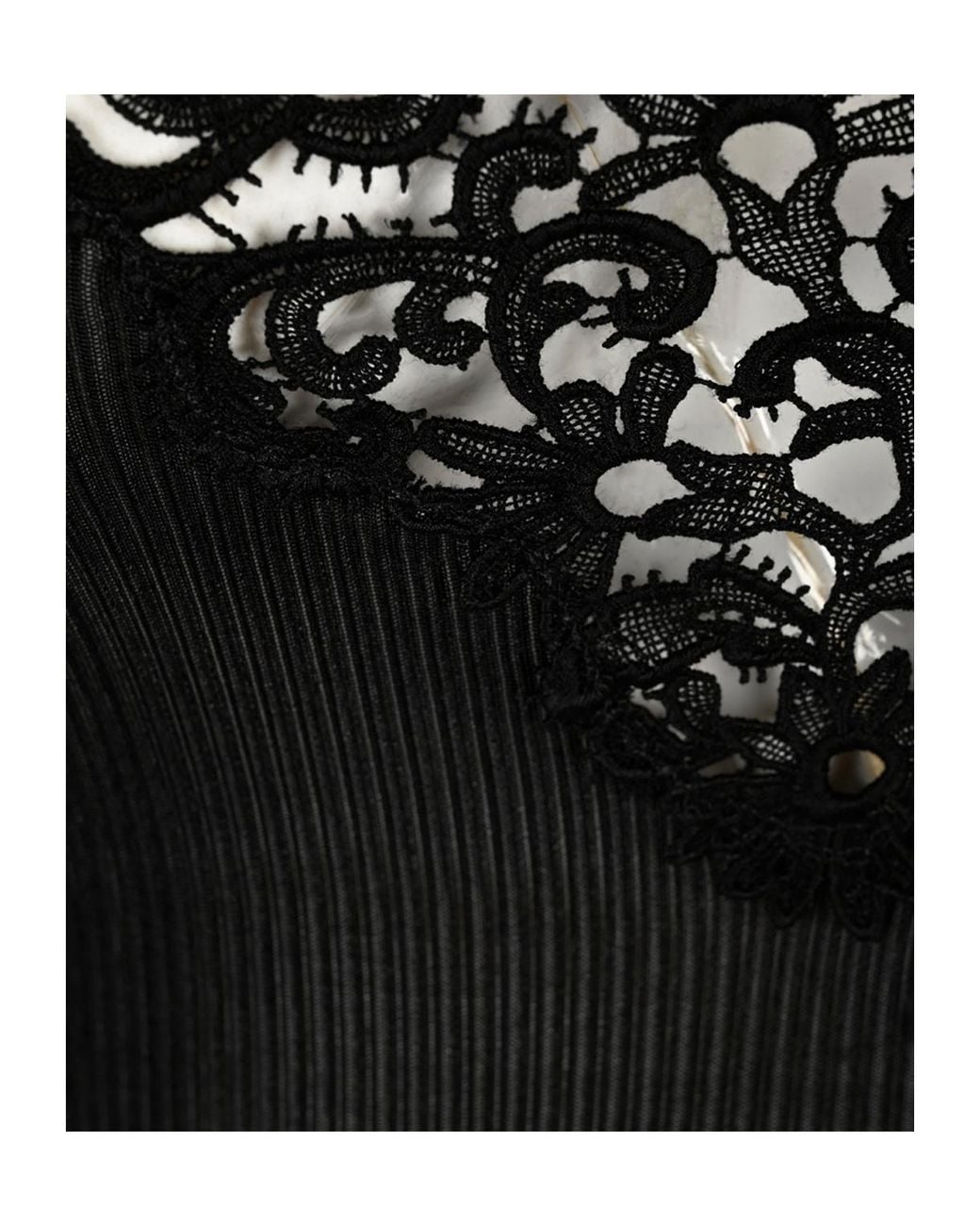 Saint Laurent Black Guipure Ribbed Tank Top