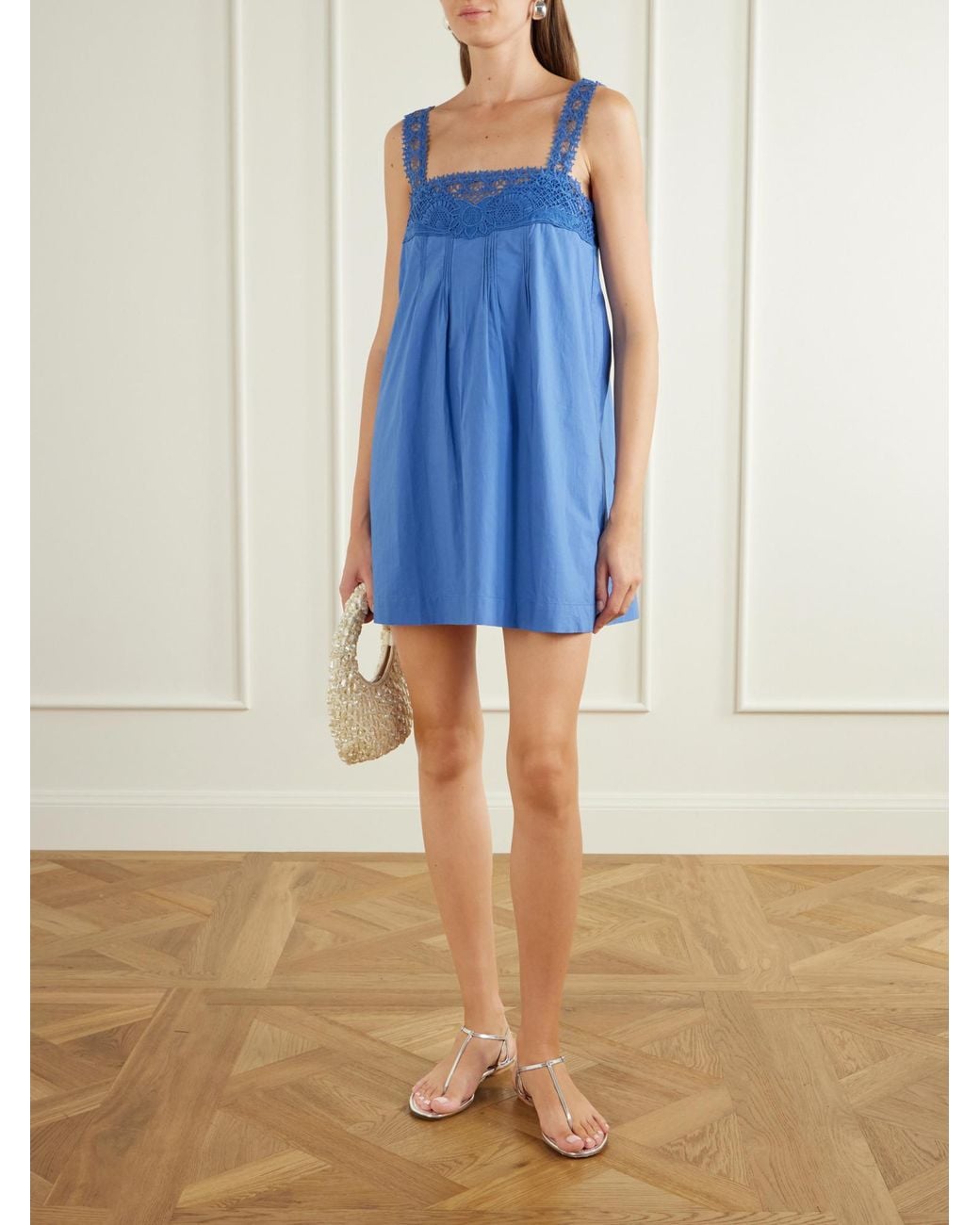 Azure Mini R Posse Broderie Anglaise Mini Dress in Blue | Lyst