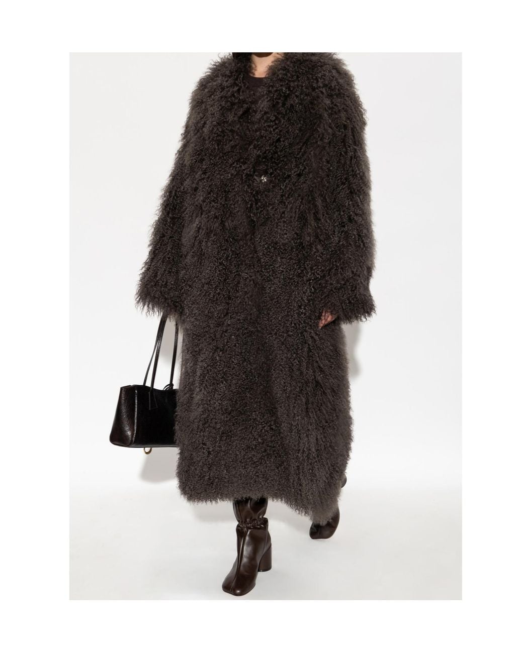 Stand Studio Black Crew Neck Sheepskin Coat