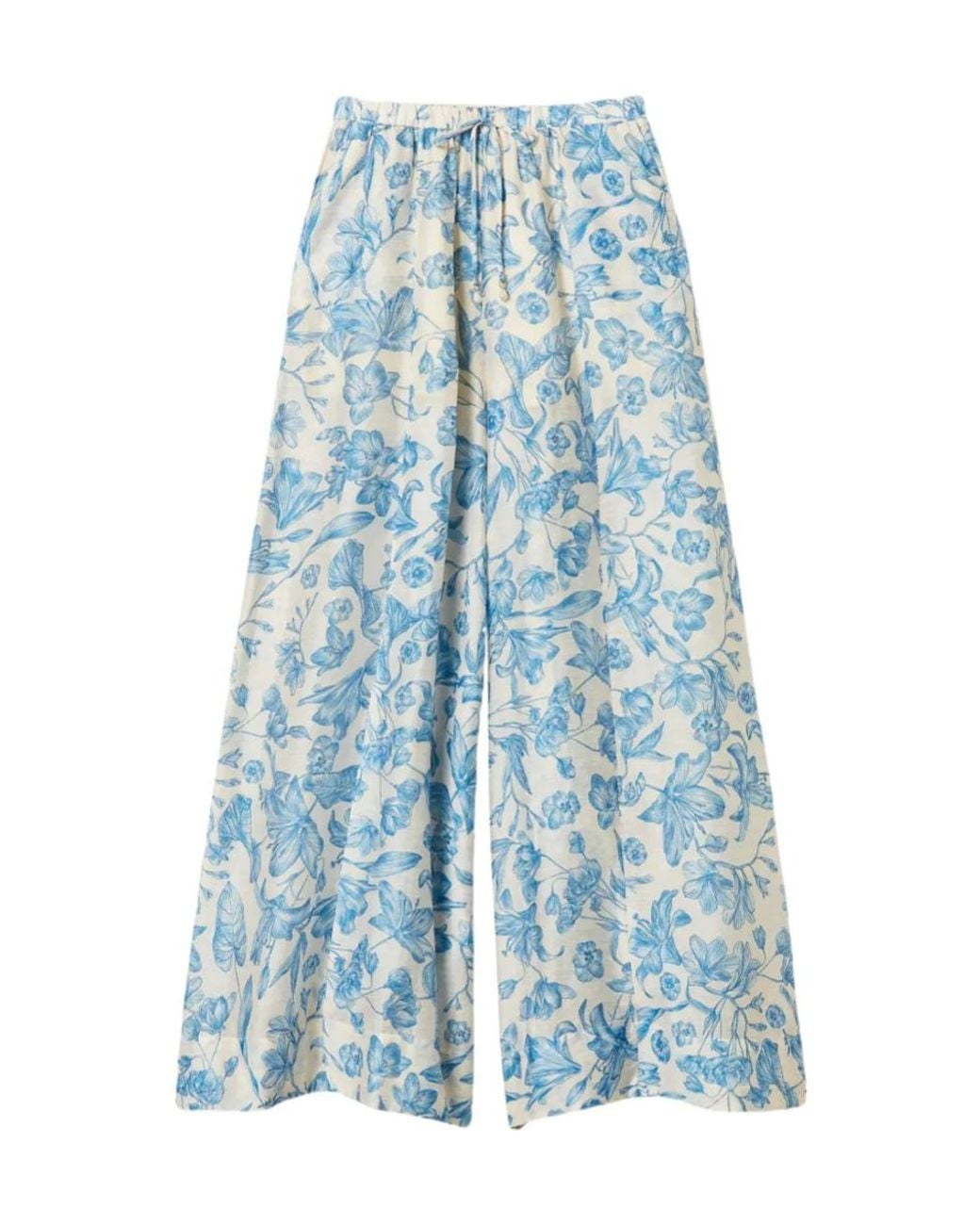 Twinset Blue Floral-Print Palazzo Trousers
