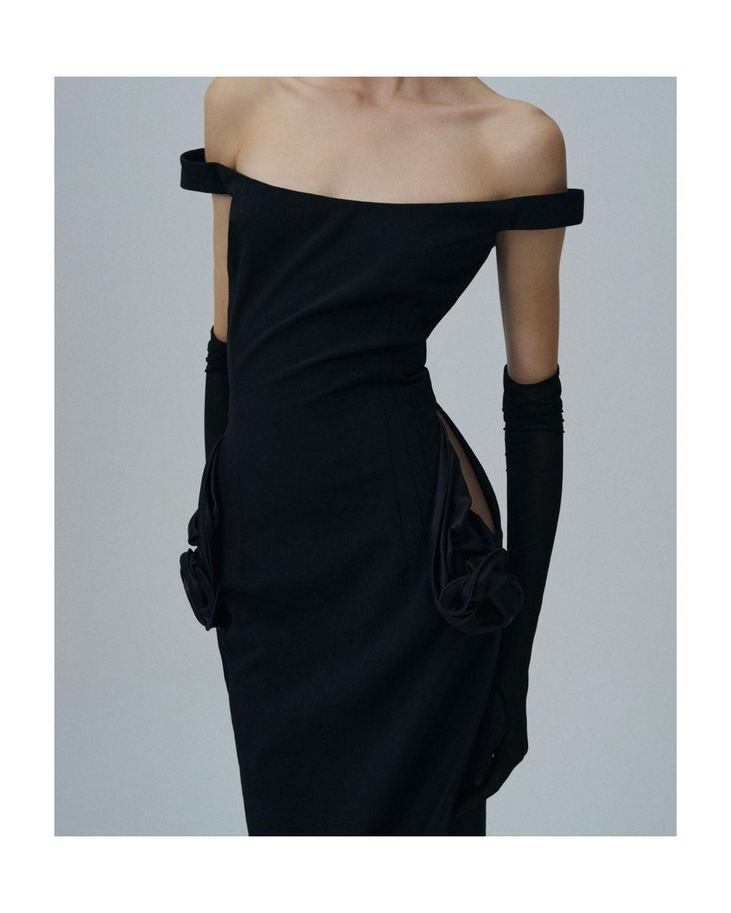 Magda Butrym Black Floral Side Cut Out Midi Dress
