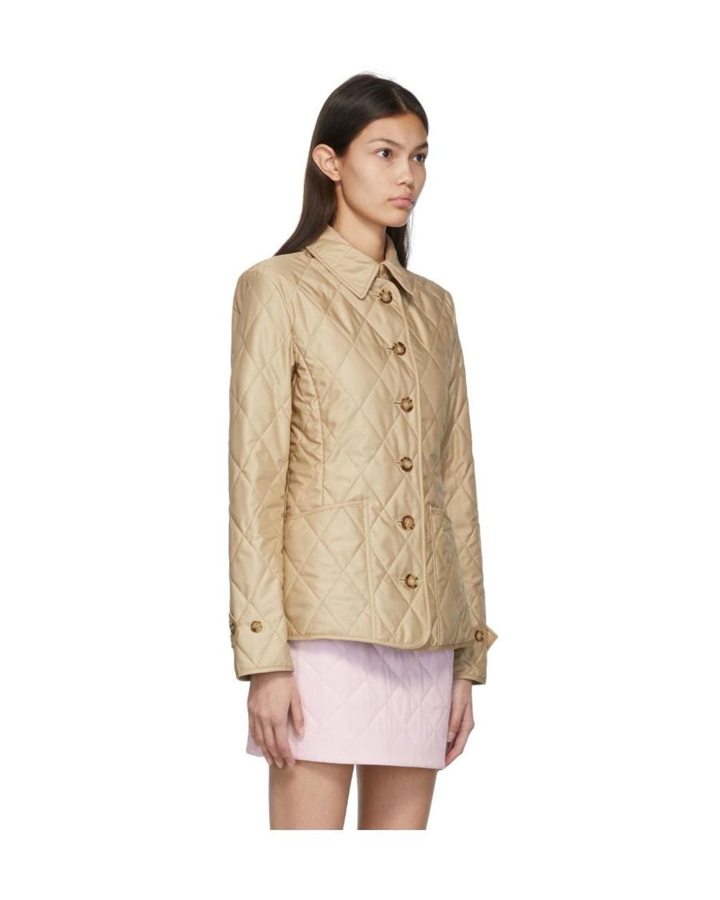 Burberry Natural Quilted And Folded Collar Cotton Dress