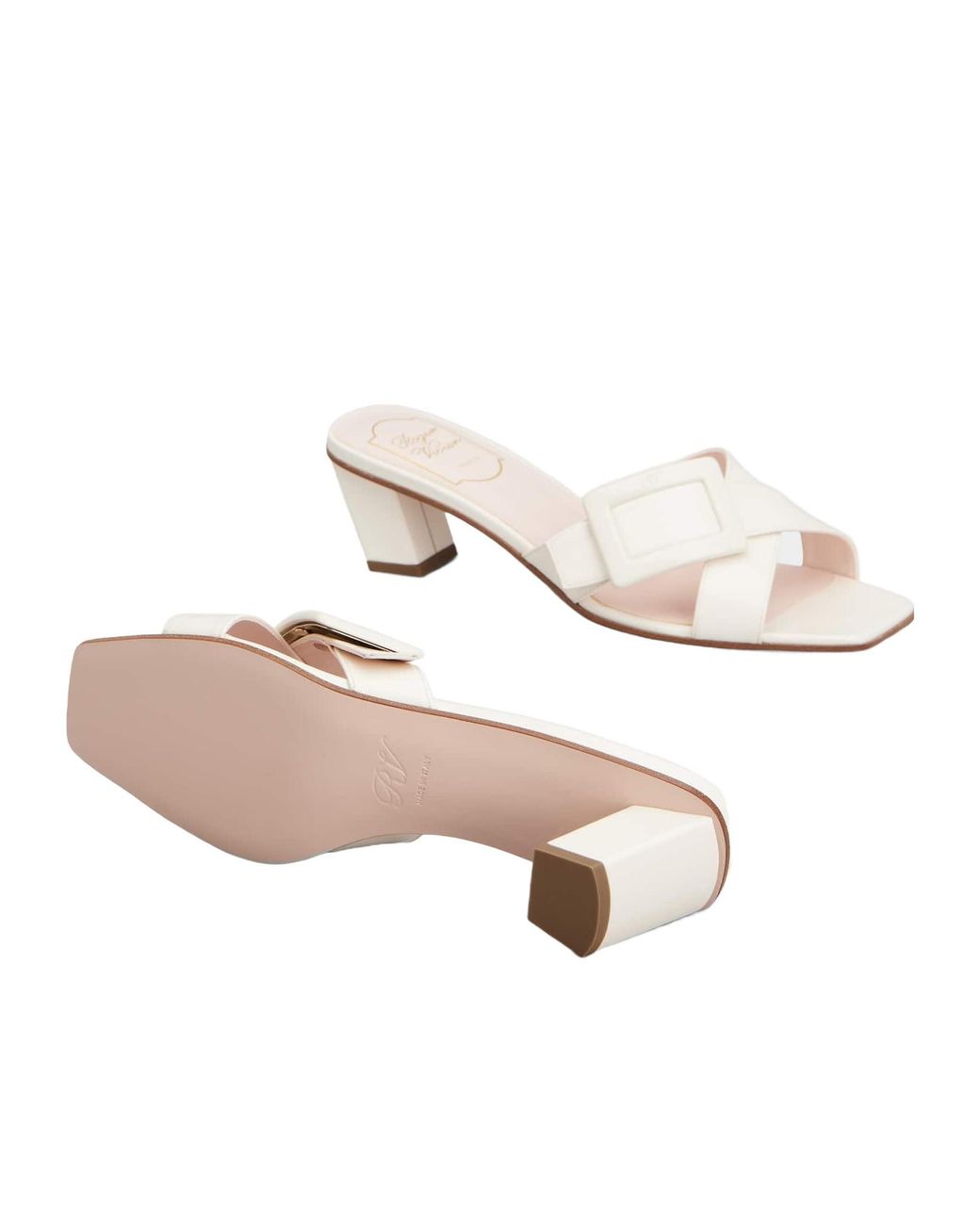 Roger Vivier White Lacquered Buckle Mules