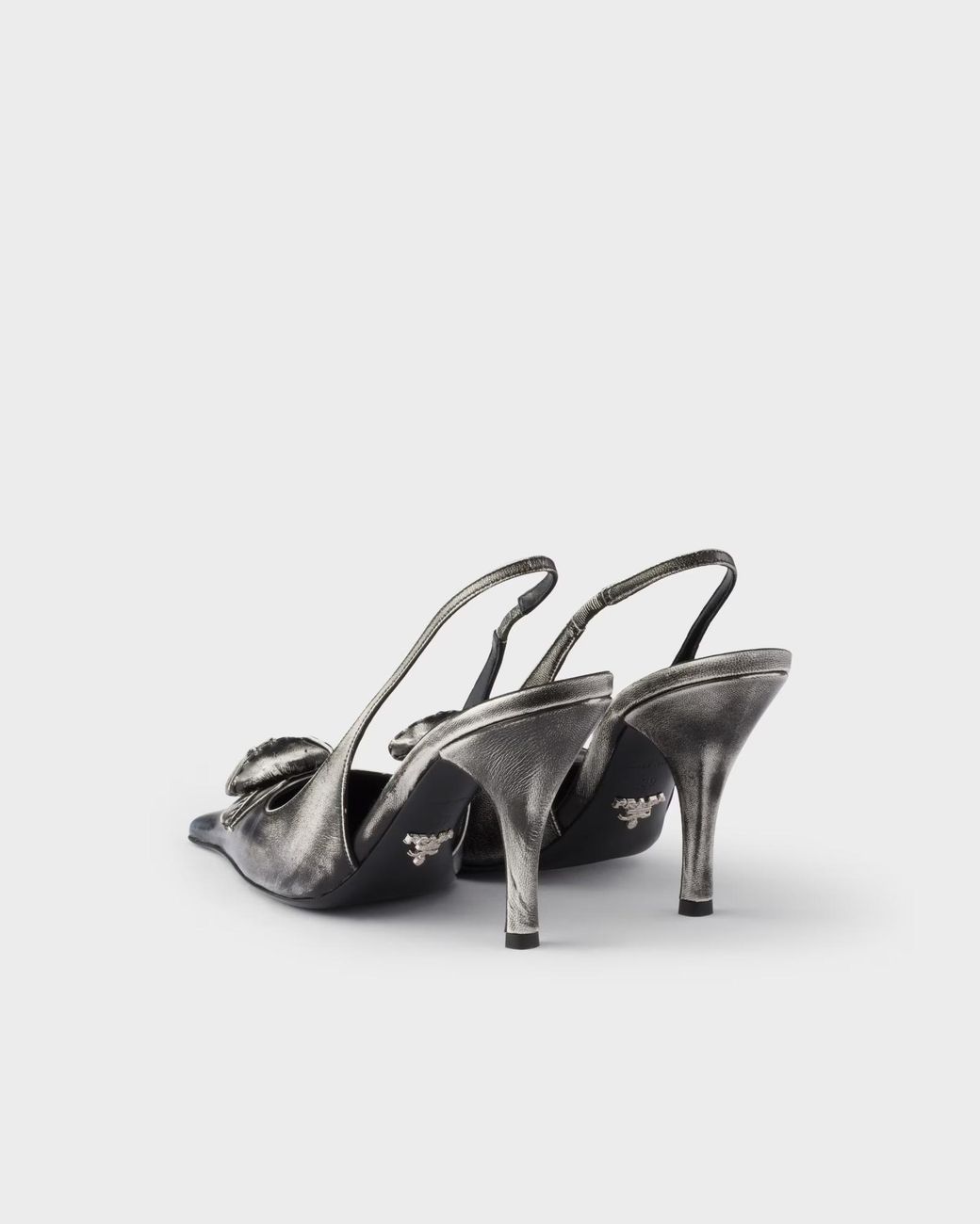 Prada Metallic Bow Slingback Heeled Pumps