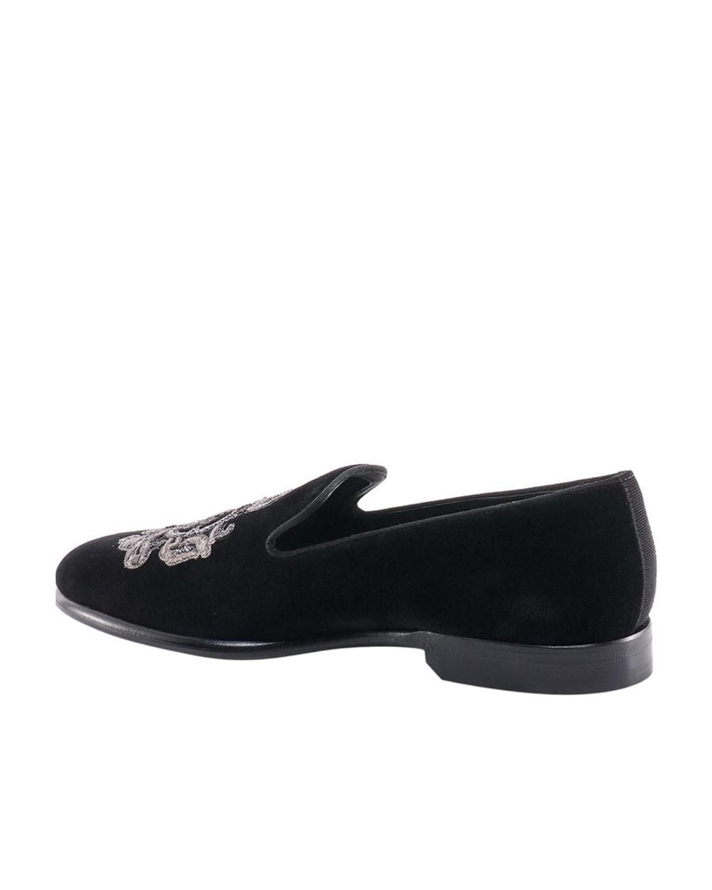 Dolce & Gabbana Black Velvet Embroidered Slip-On Loafers for men