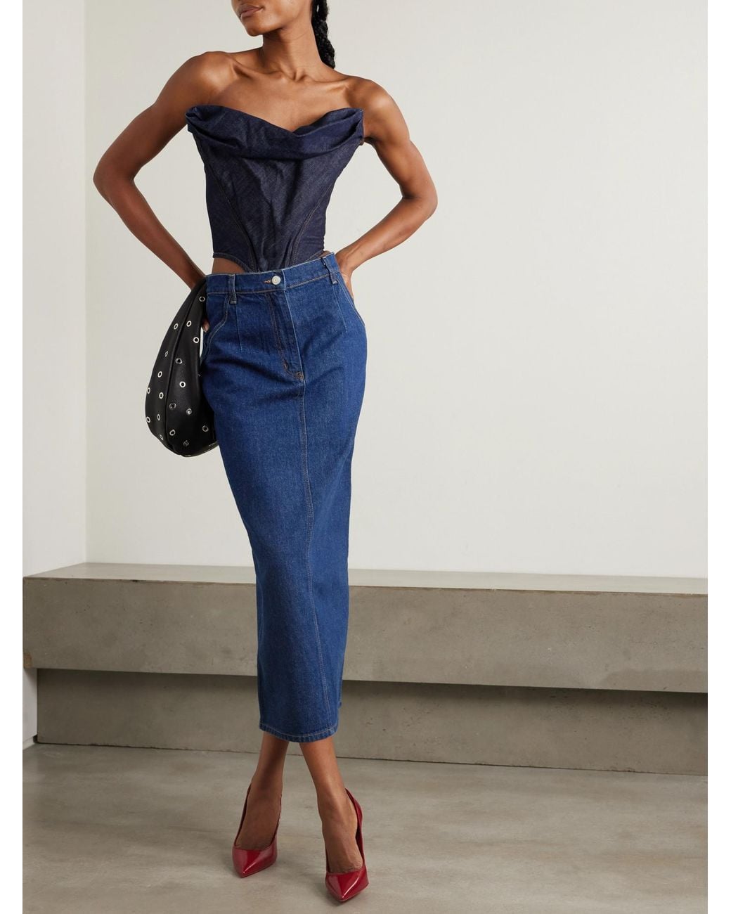Magda Butrym Blue Denim Midi Skirt