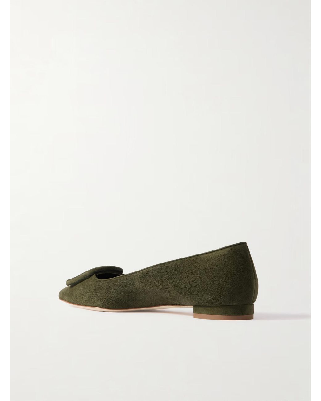 Manolo Blahnik Green Maysale Buckle Suede Pointed-Toe Flats
