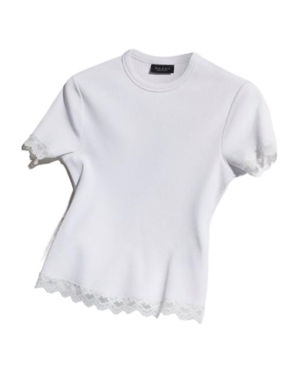 Gucci White Matte Viscose Rib Stitch T-Shirt