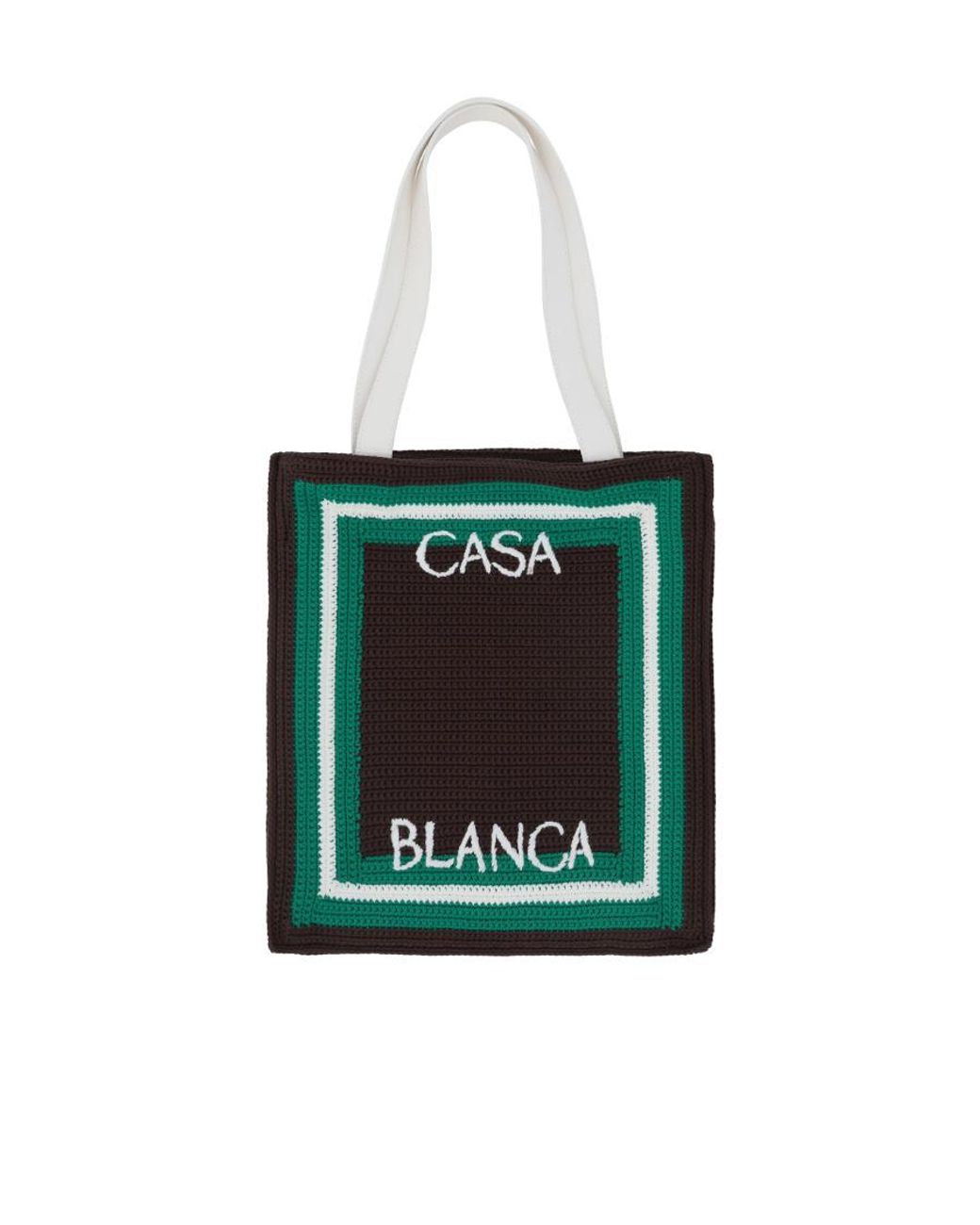 Casablanca Green Logo-Embroidered Crochet-Knit Top Handle Bag