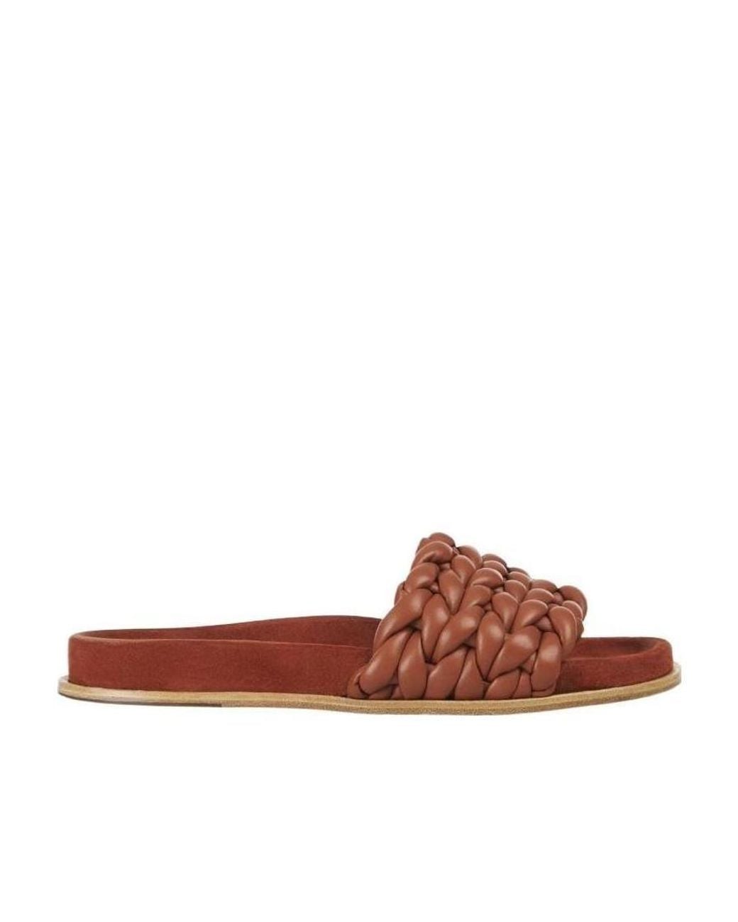 Chloé Brown Logo Logo Woven Leather Flip-Flops