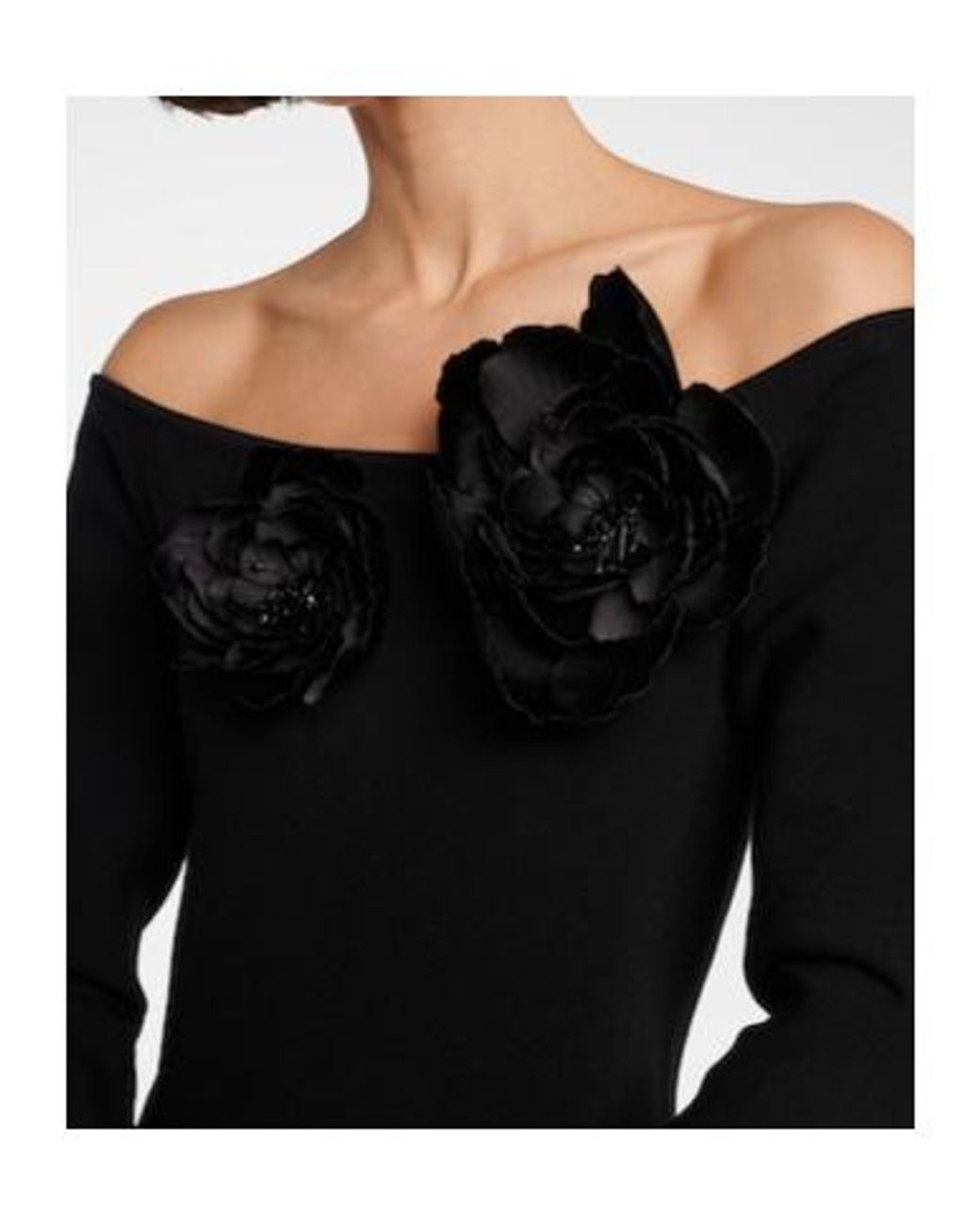 Oscar de la Renta Black Floral-Appliqué Off-Shoulder Minidress