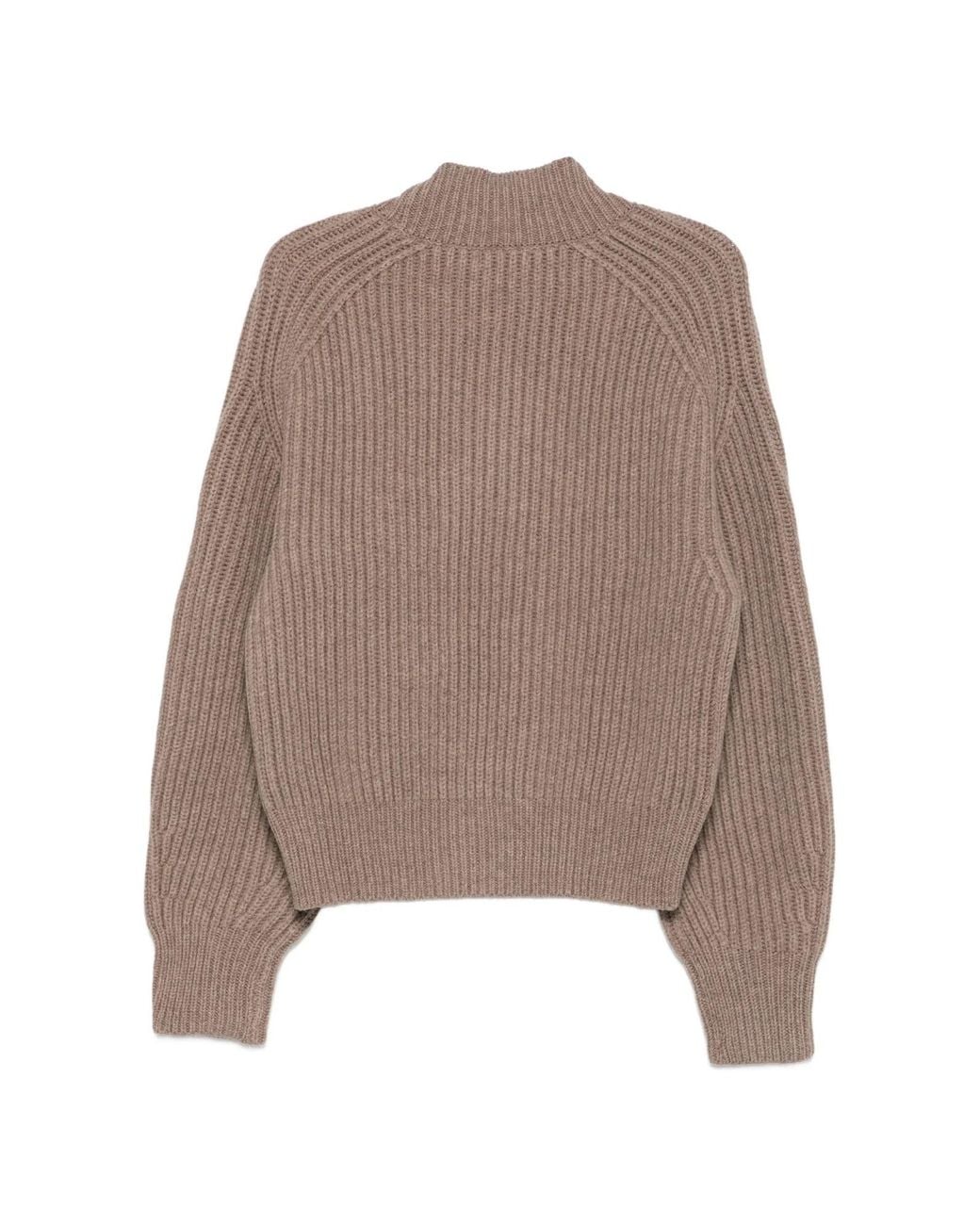 Soeur Brown Half-Turtleneck Ribbed Sweater