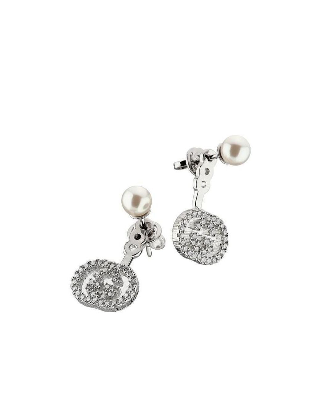 Gucci White Pearl And Crystal Ear Jacket Earrings