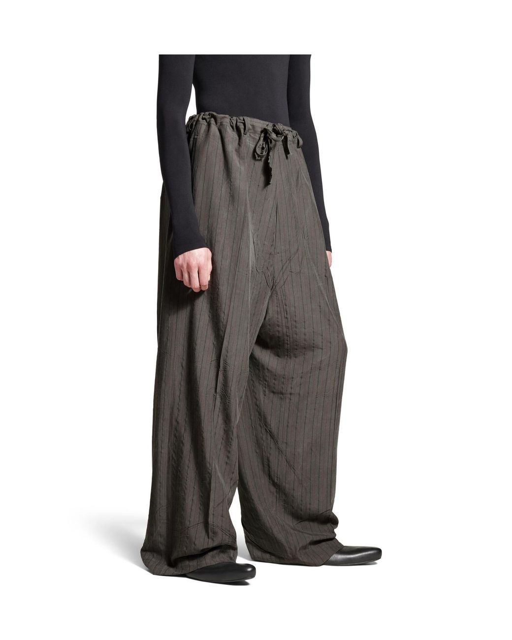 Balenciaga Gray Pinstriped Fluid Tailored Pants for men
