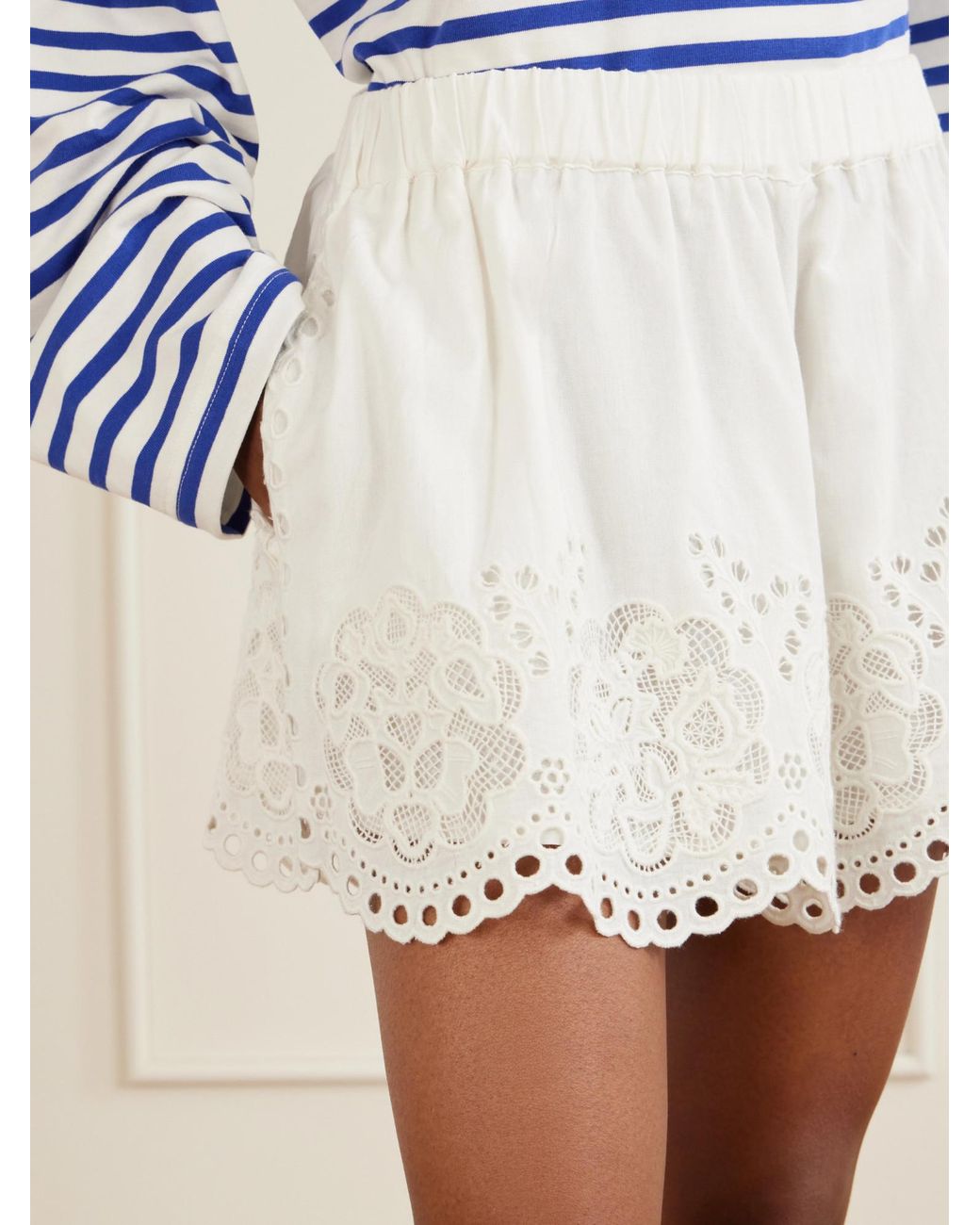 Sea White Lace-Detail Mini Shorts