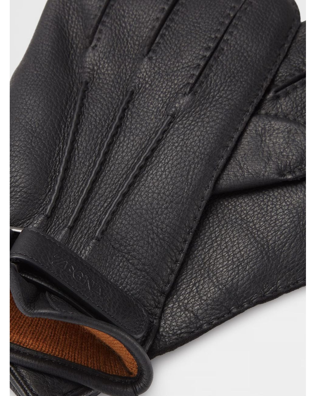 Zegna Black Logo-Embossed Leather Gloves for men