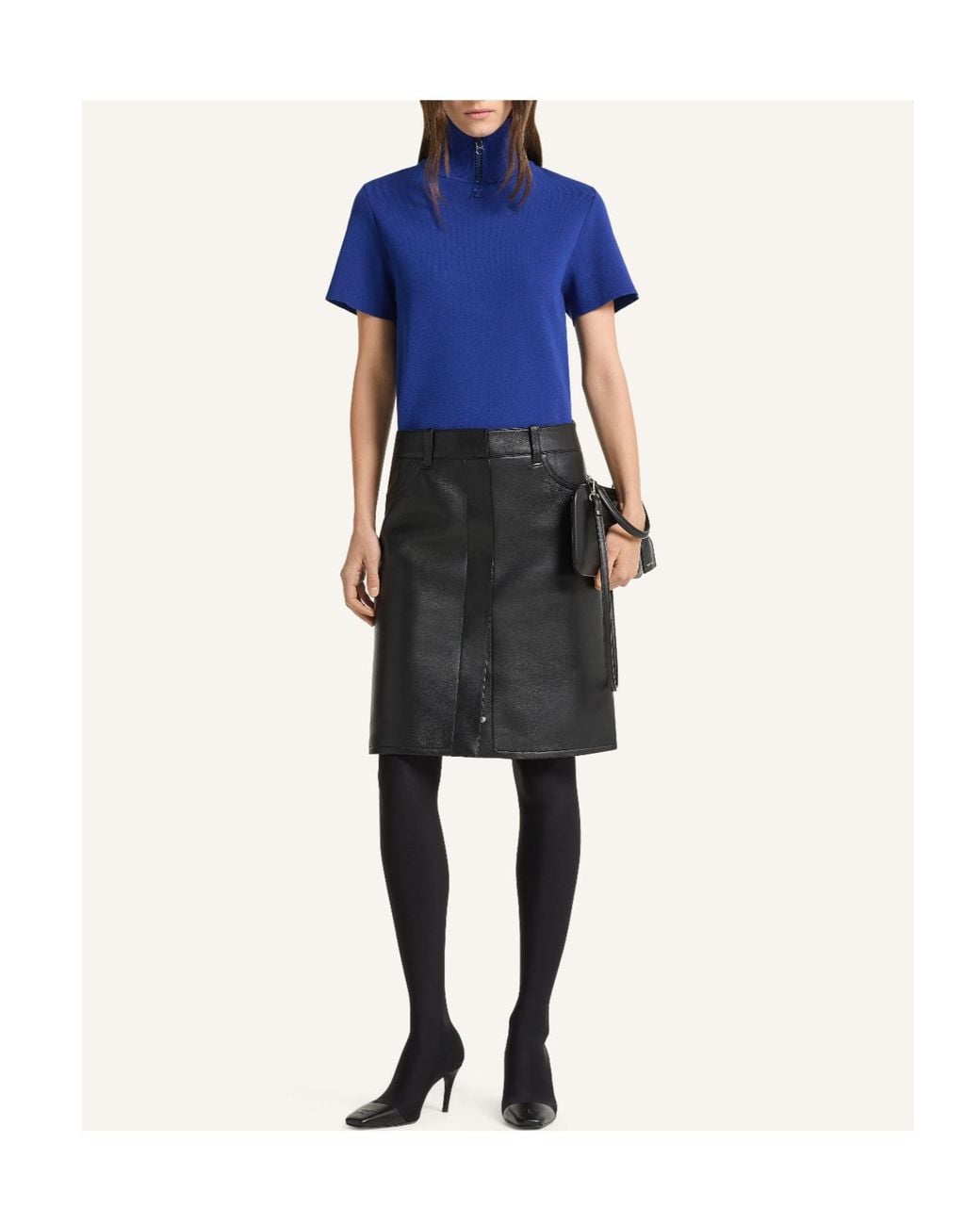 Courreges Blue Milano Knit Ribbed-Collar Top