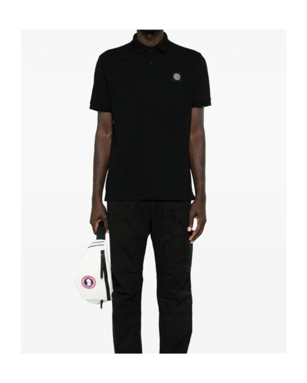 Stone Island Black Logo-Patch Polo Shirt for men