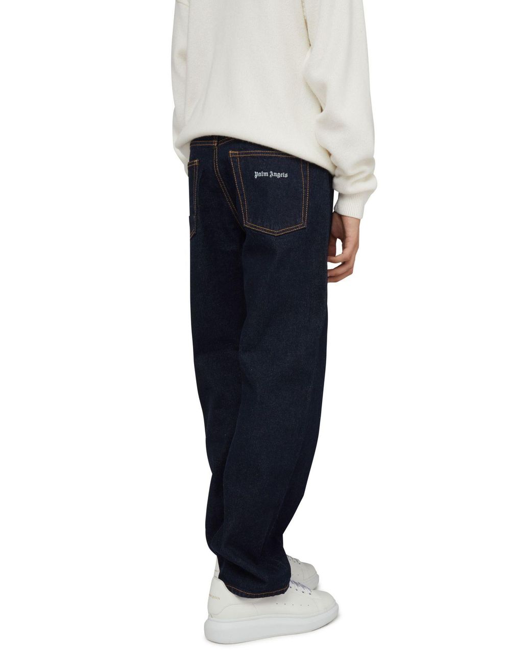 Palm Angels Blue Wide-Leg Jeans With Logo Unwashed for men