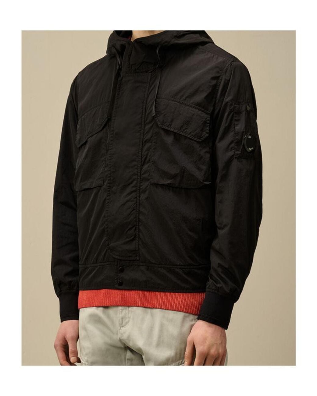 C P Company Black Hooded Utility Jacket for men
