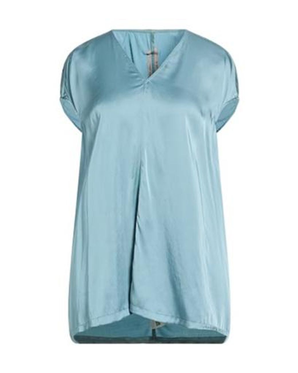 Rick Owens Blue Solid Color Satin V-Neck Top