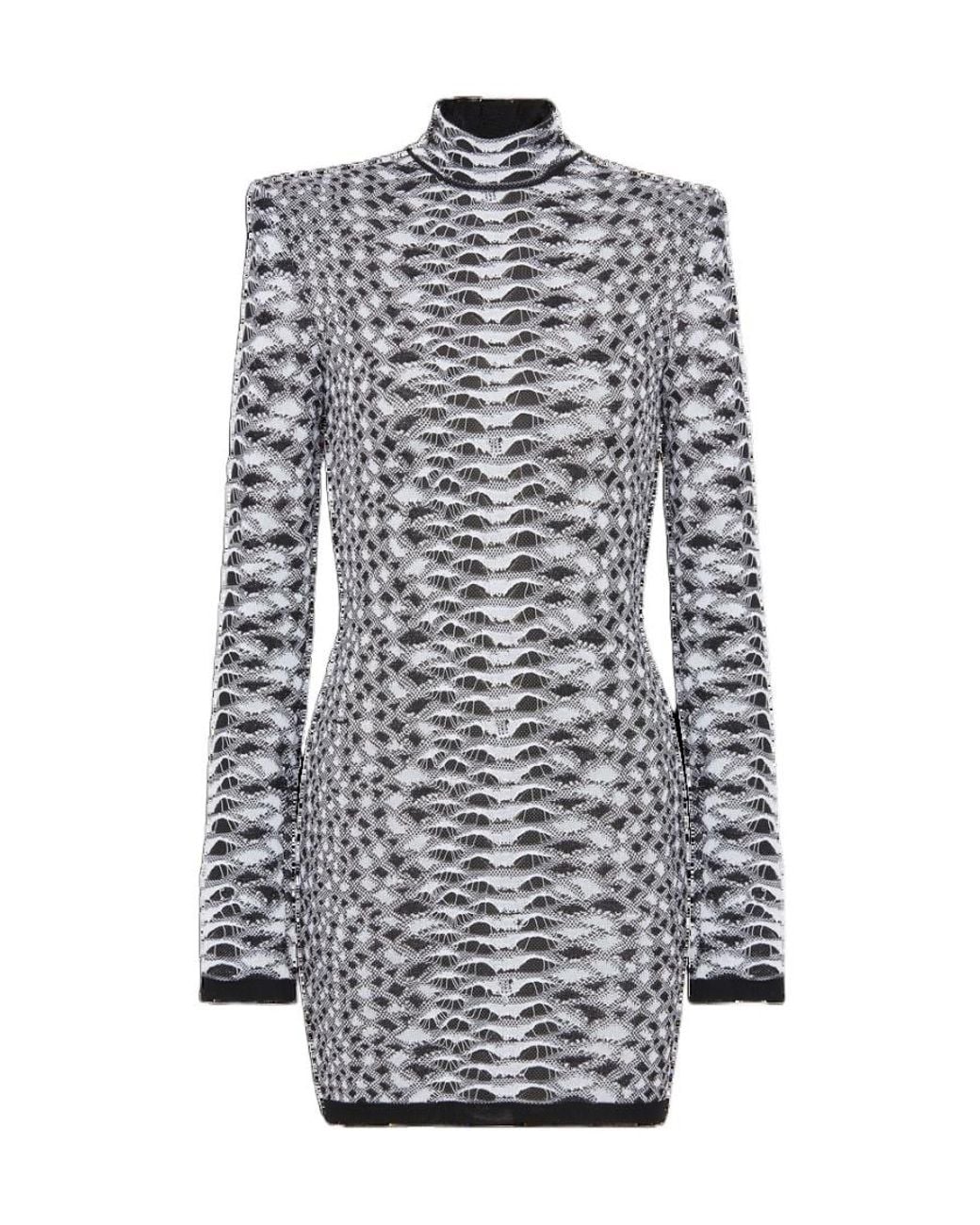 Balmain Multicolor Short Snakeskin Textured Knit Dress