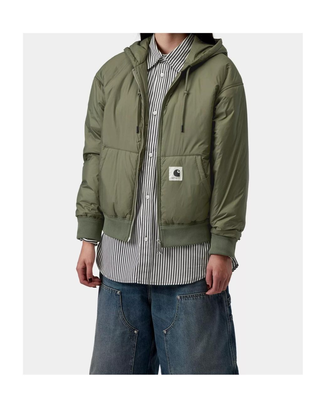 Carhartt Green Logo Patch Zip-Up Hooded Jacket