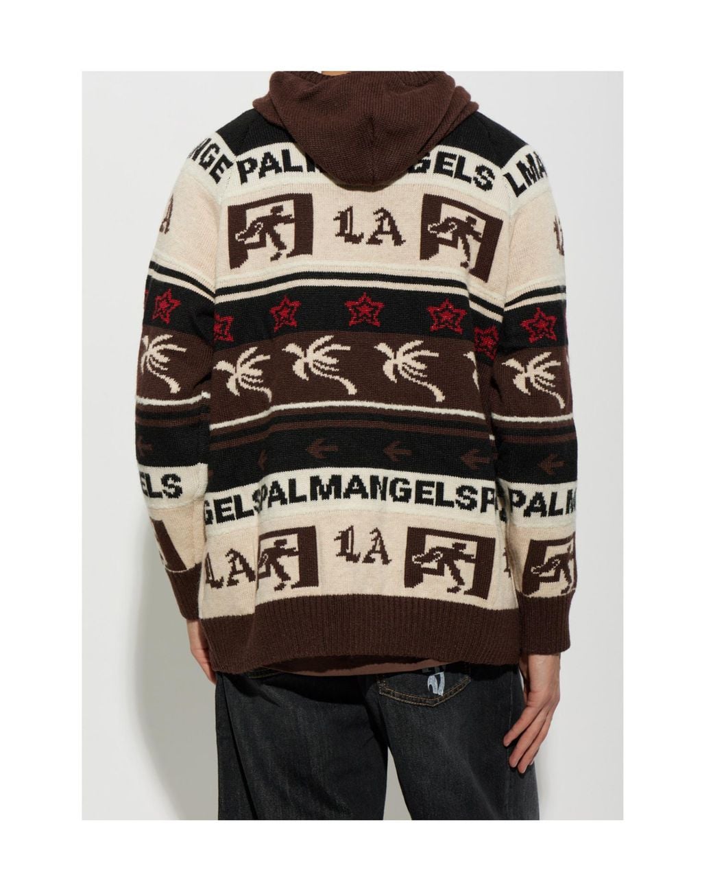 Palm Angels Black Palm Shadow Jacquard Wool-Blend Loose Knit Hoodie for men