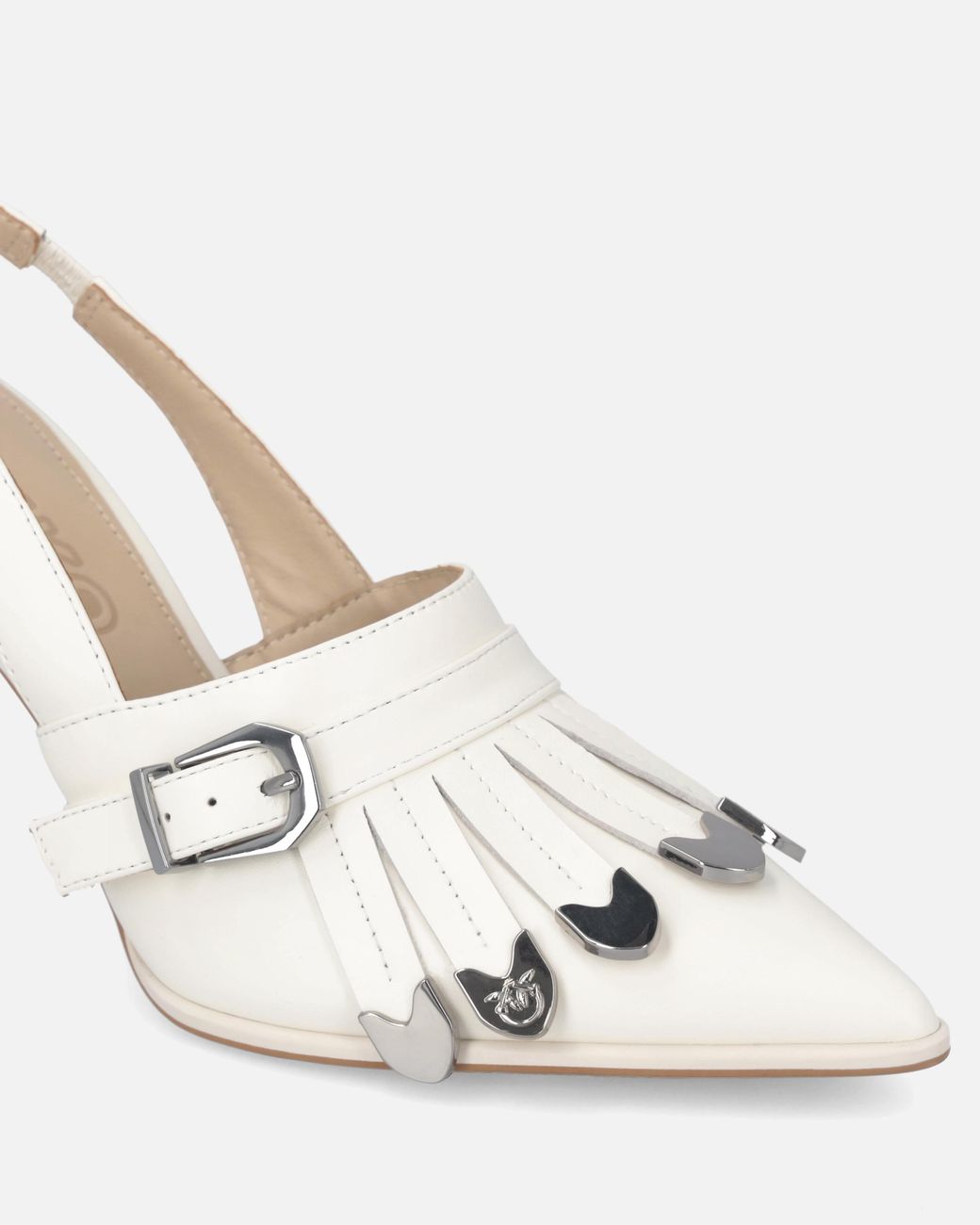 Pinko White Slingback Fringed-Detail Pumps