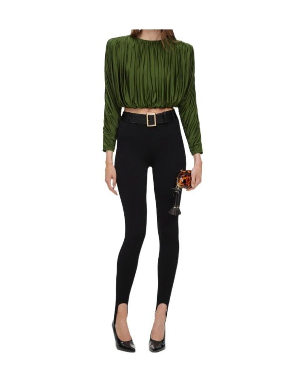 Self-Portrait Green Ruched Jersey Top