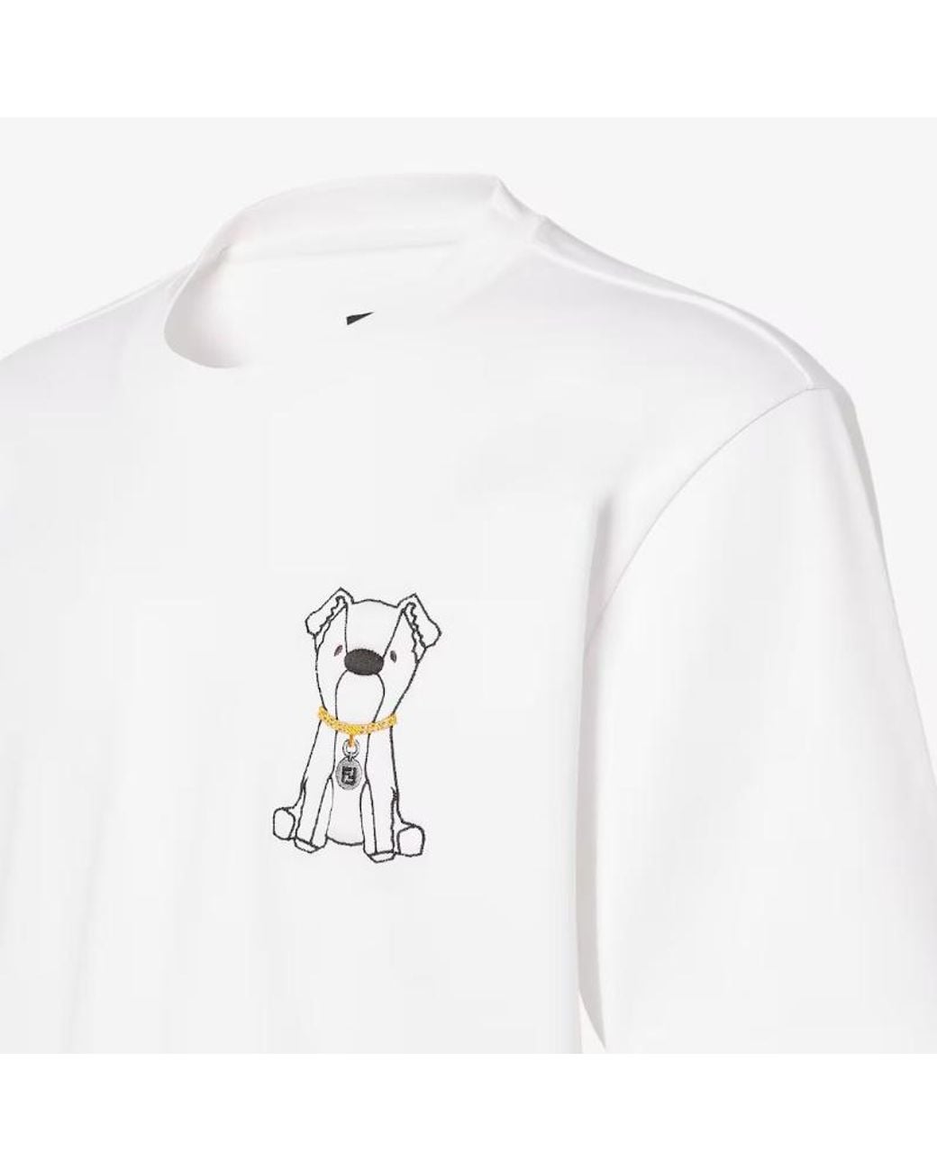 Fendi White Dog Embroidered Crewneck T-Shirt for men
