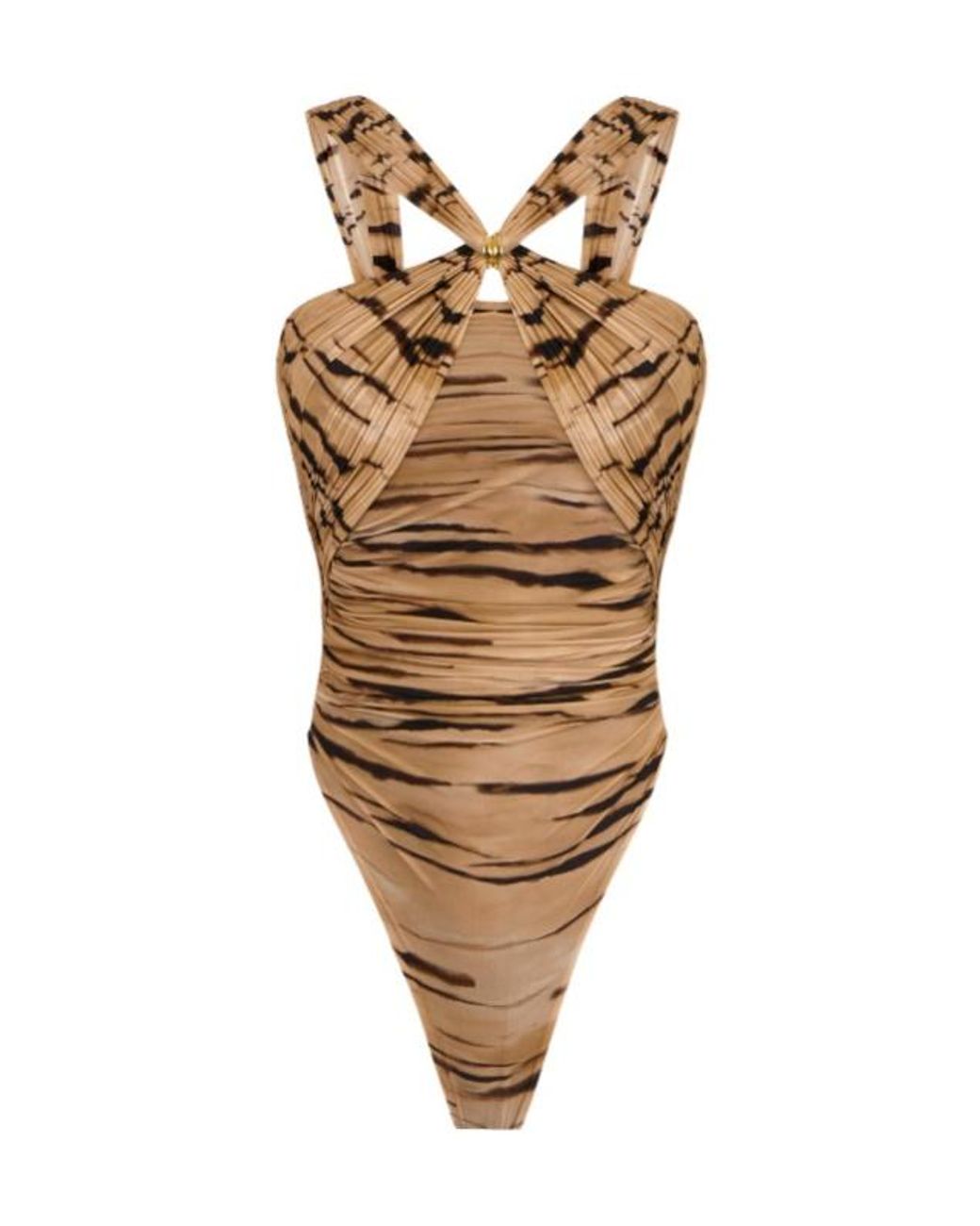 Elisabetta Franchi Multicolor Tiger Printed Ruched Bodysuit