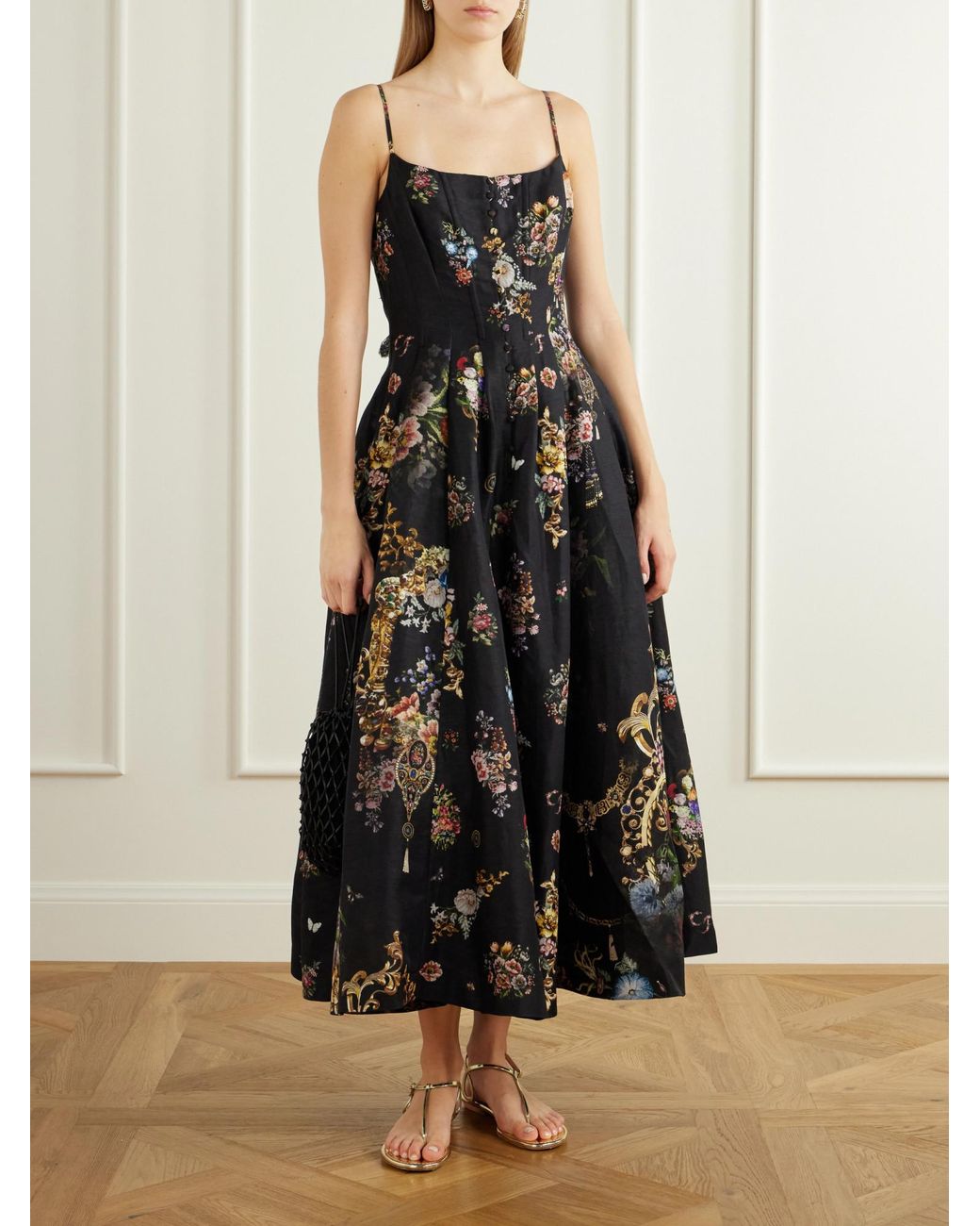 Camilla Black Silk-Blend Dupioni Midi Dress