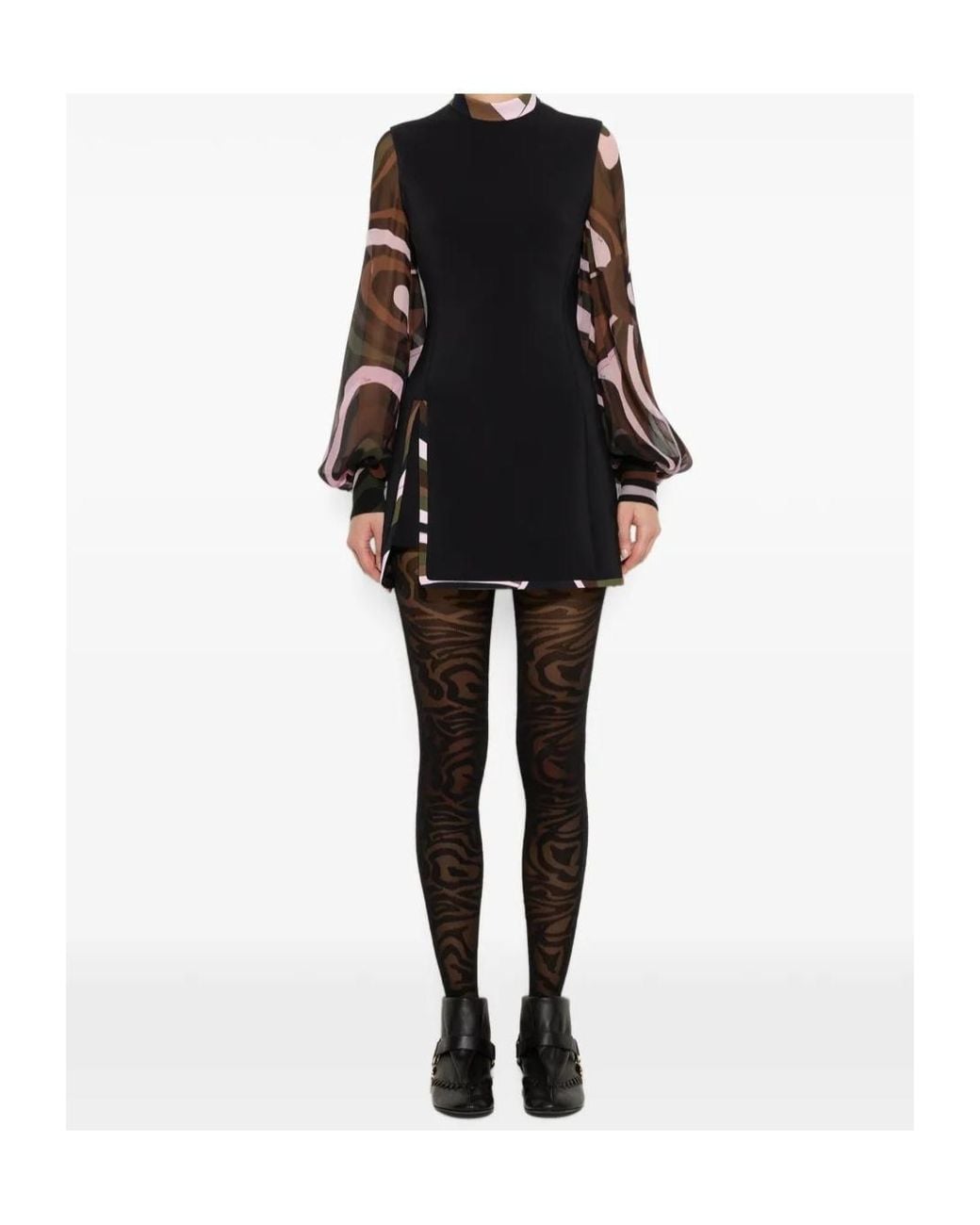 Emilio Pucci Black Dady Dress With Printed Sleeves