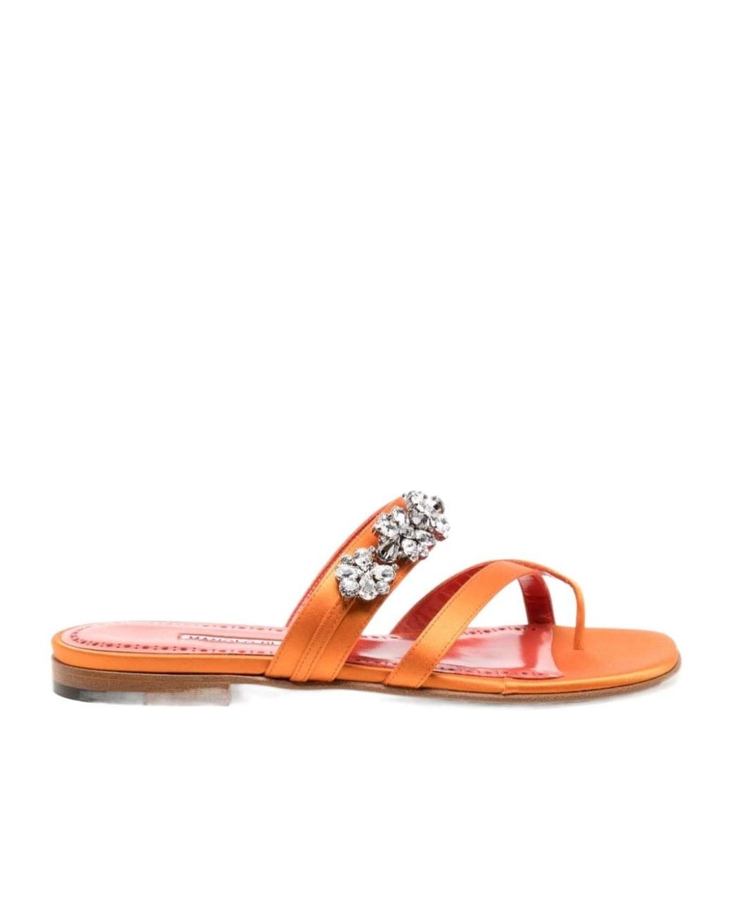 Manolo Blahnik Orange Susa Crossover Straps Sandals
