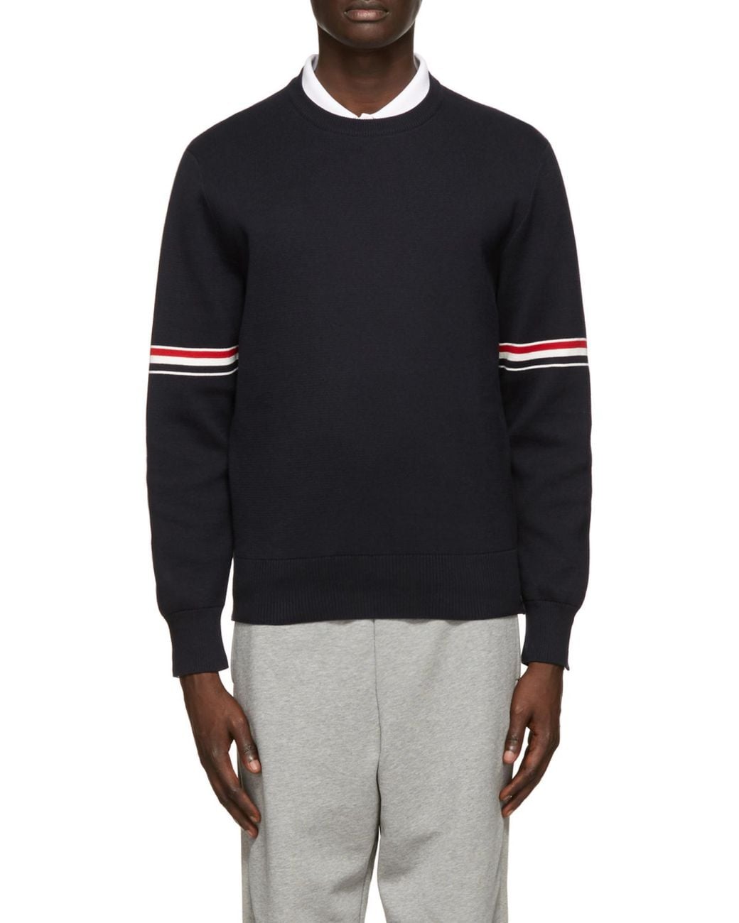 Thom Browne Black Stripe Trim Knitted Sweater for men