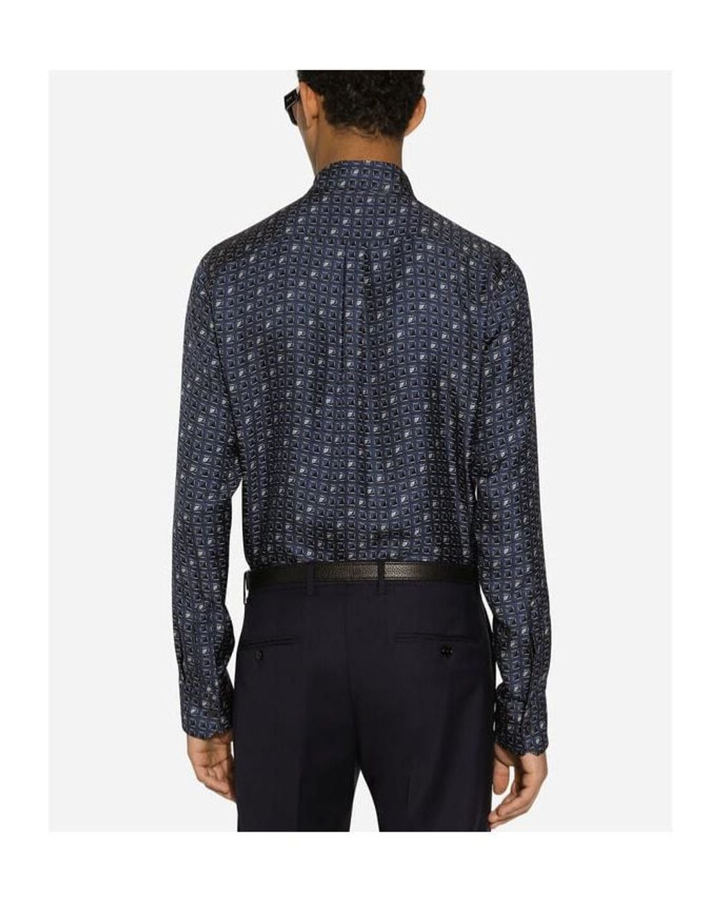 Dolce & Gabbana Blue Silk Martini-Fit Shirt With Tie Print for men