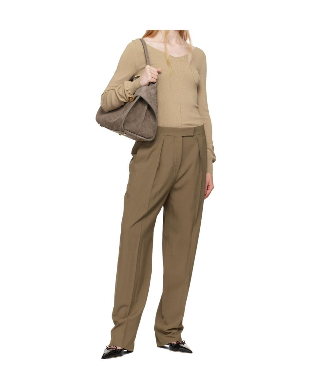 Ferragamo Green Ferragamo High Waisted Pleated Trousers