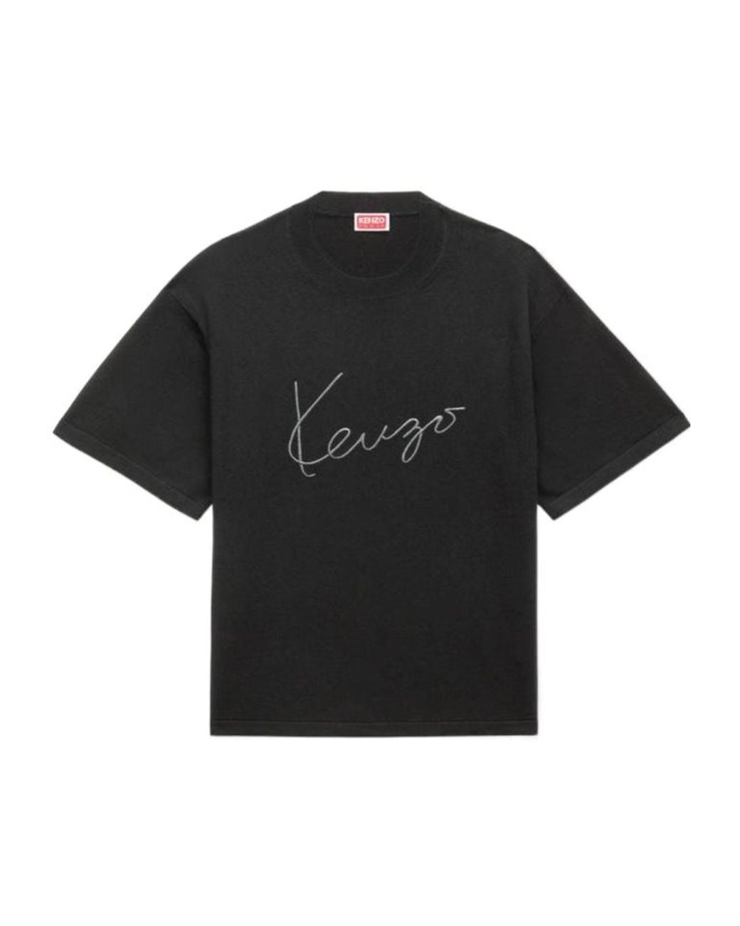 KENZO Black Logo Embroidered Crewneck T-Shirt for men