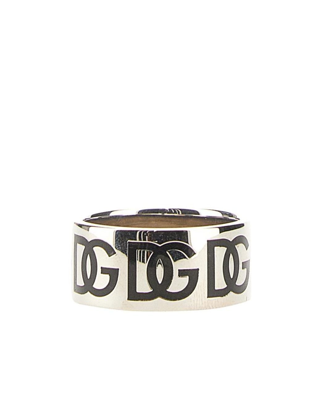 Dolce & Gabbana White All-Over Logo Engraved Ring for men