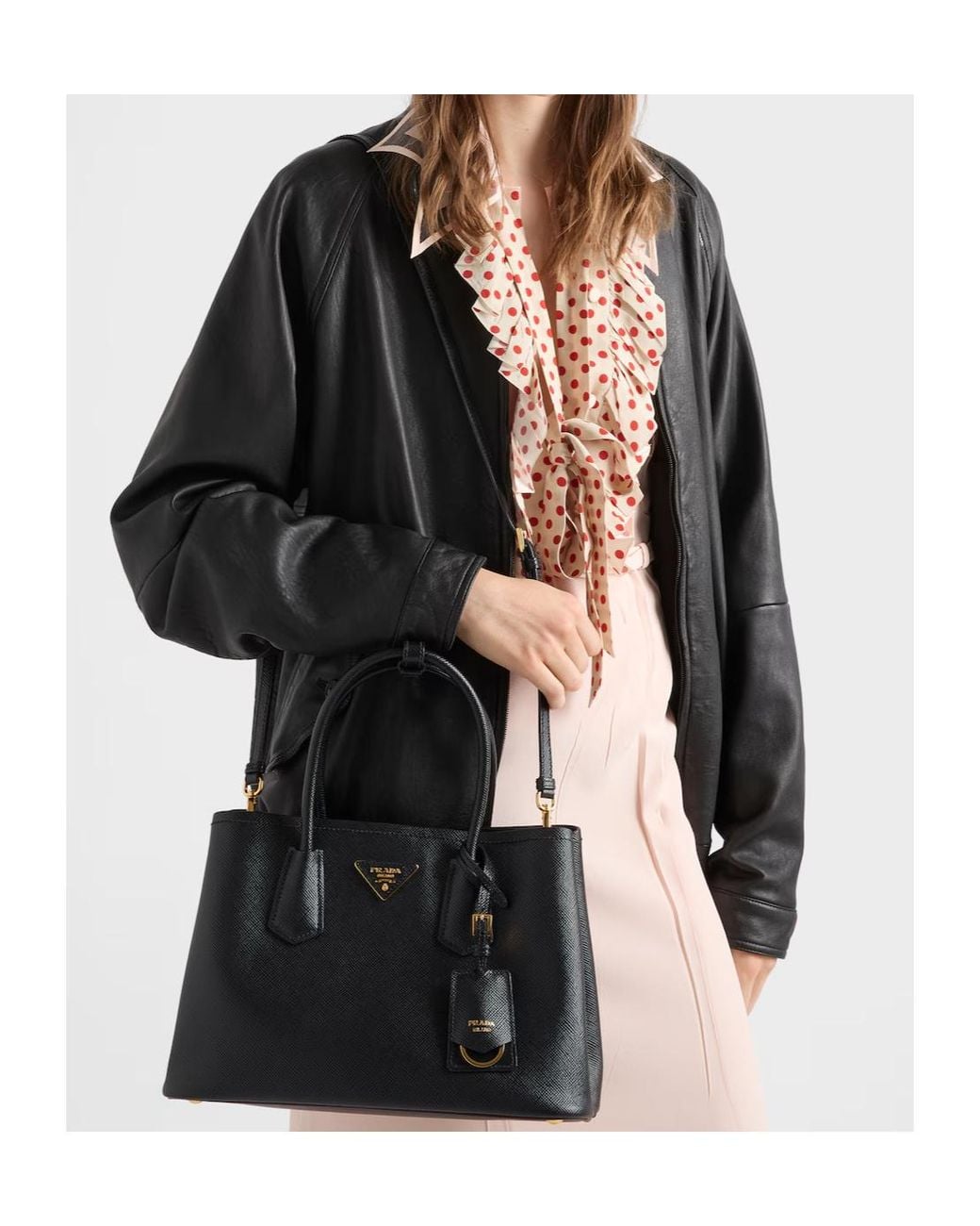 Prada Black Double Medium Saffiano Leather Bag