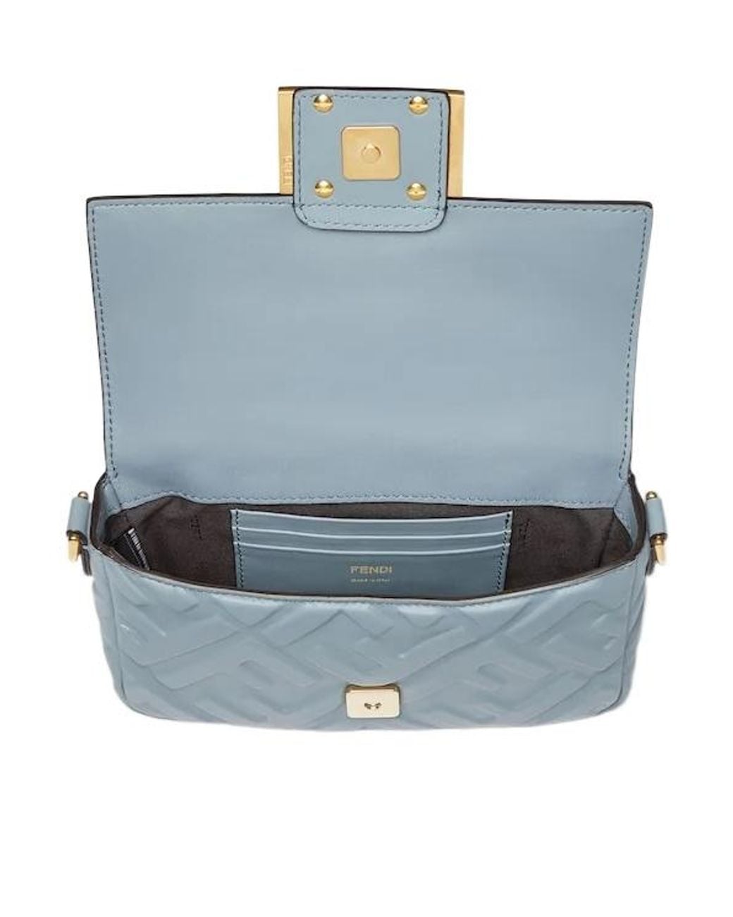 Fendi Blue Baguette Ff Embossed Mini Shoulder Bag