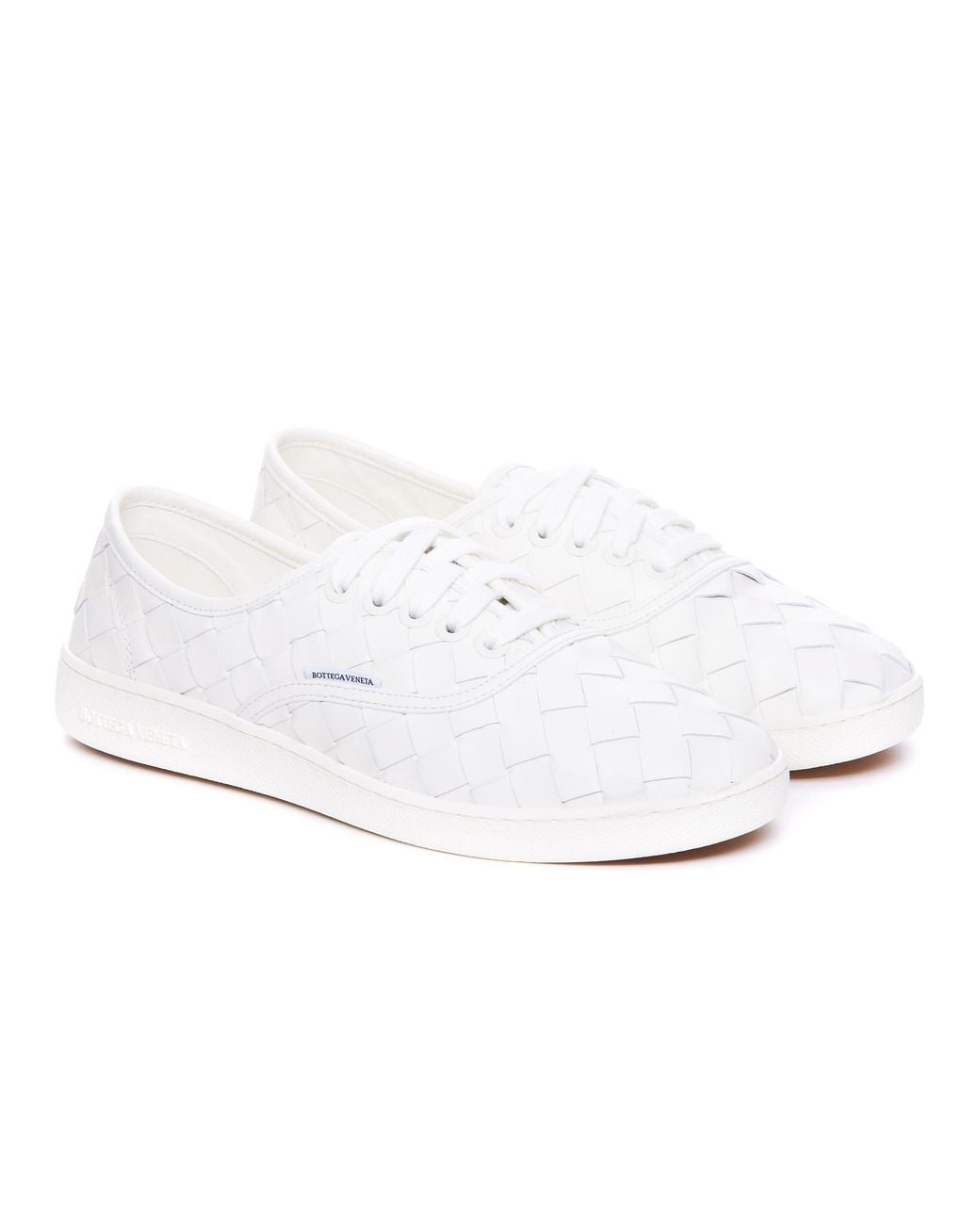 Bottega Veneta White Intreccio Lace-Up Sneakers for men