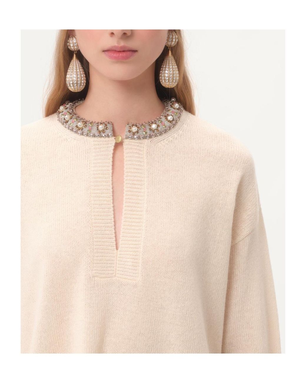 Valentino Natural Embellished Long-Sleeved Jumper