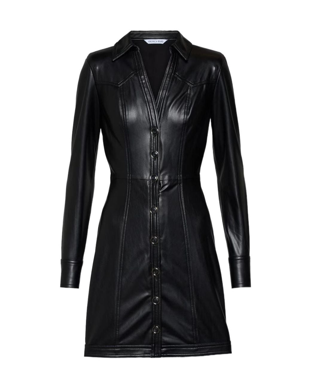 Veronica Beard Black Garrett Faux Leather Shirt Dress