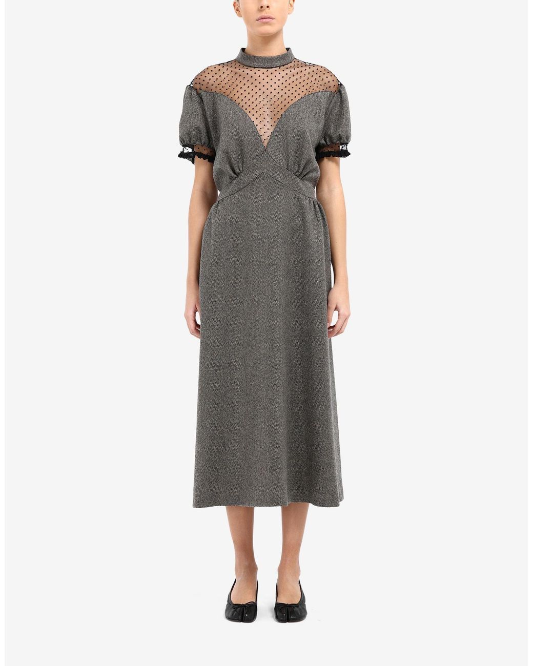 Maison Margiela Gray Sheer-Panel Chevron Dress
