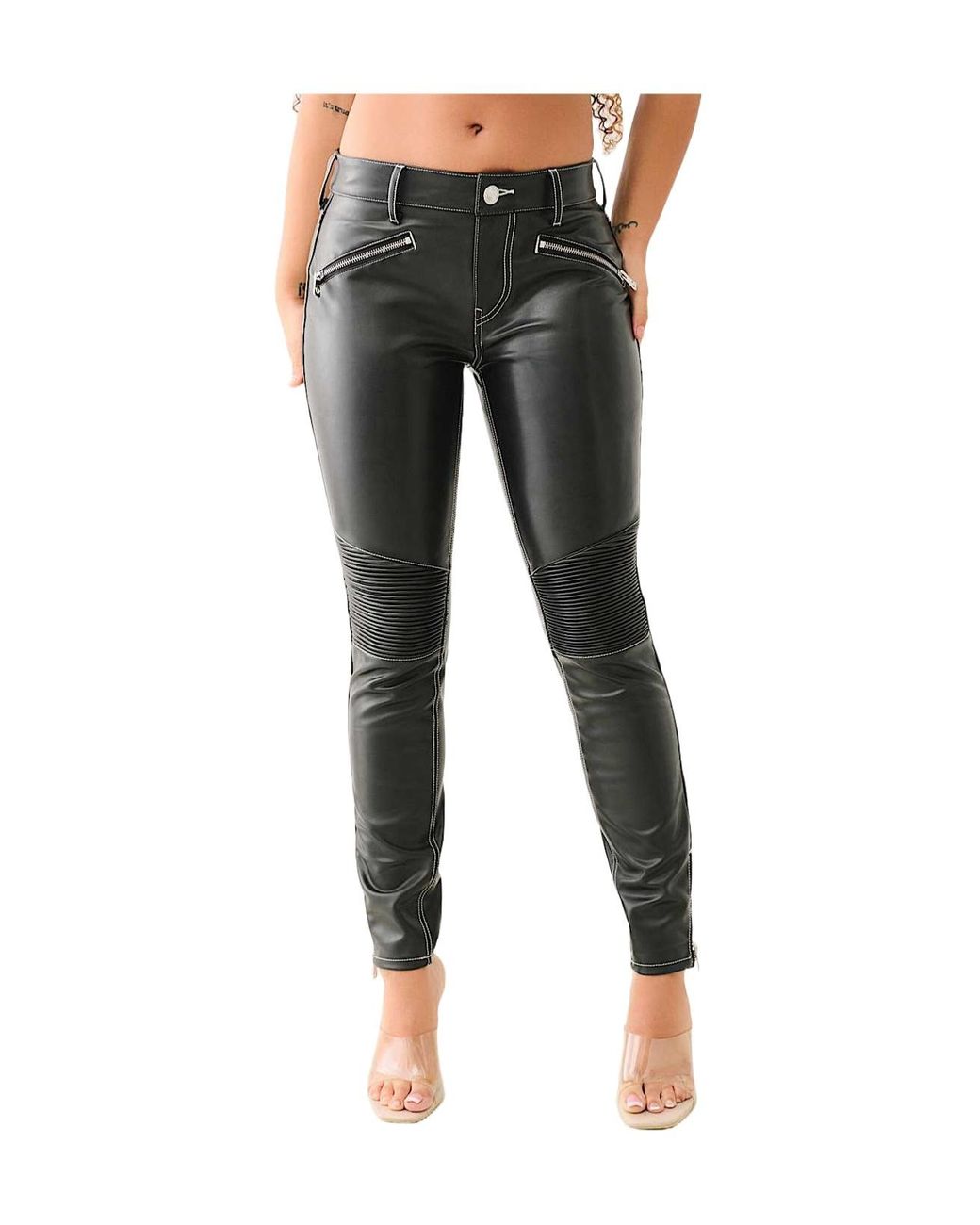 TRUE RELIGION Jennie Faux Leather Moto Curvy Skinny Pant in