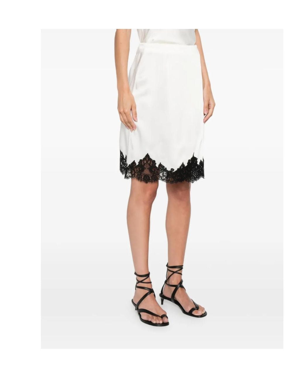 Stella McCartney Black Lace-Trim Satin Midi Skirt